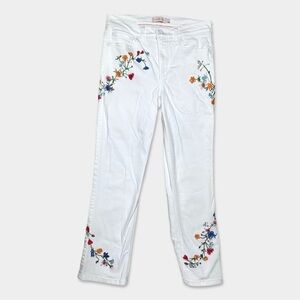 TORY BURCH Jeans Size 25 White Color Multicolor Floral Embroidery Pre-Owned